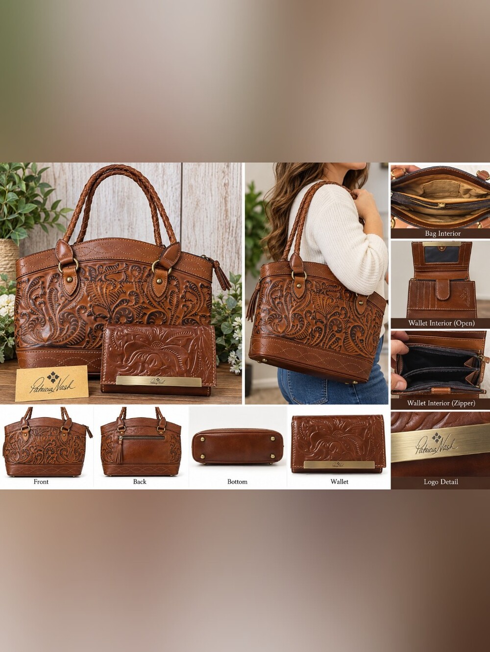 Patricia Nash Zorita Florence Tooled Leather Satchel + Cametti Wallet